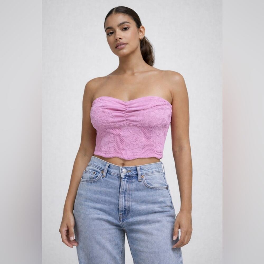 Chelsea & Violet Vibrant Pink Lace Bandeau Crop Top Size XL